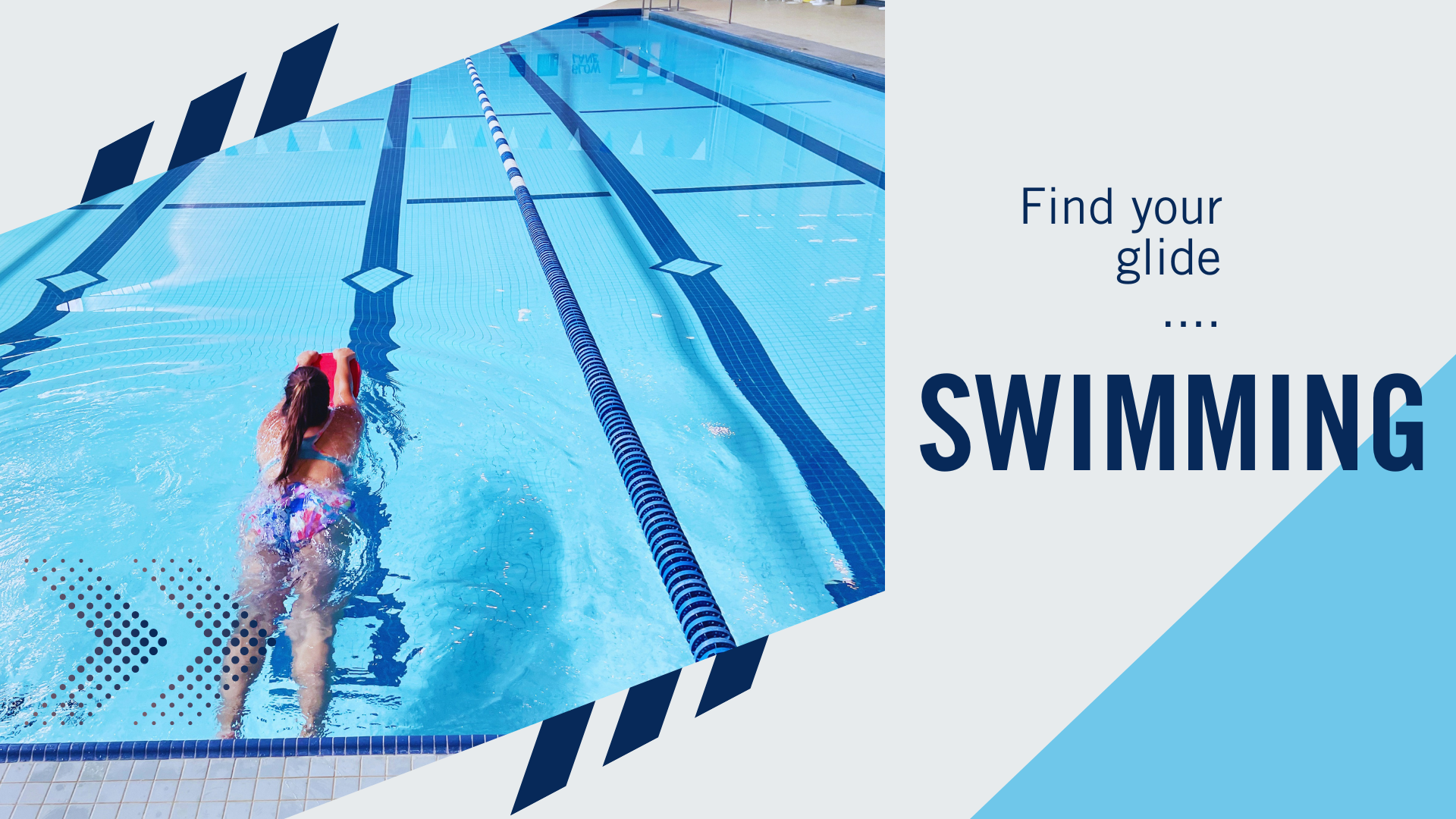 graphic image depicts swimmer with flutterboard pushing off pool wall