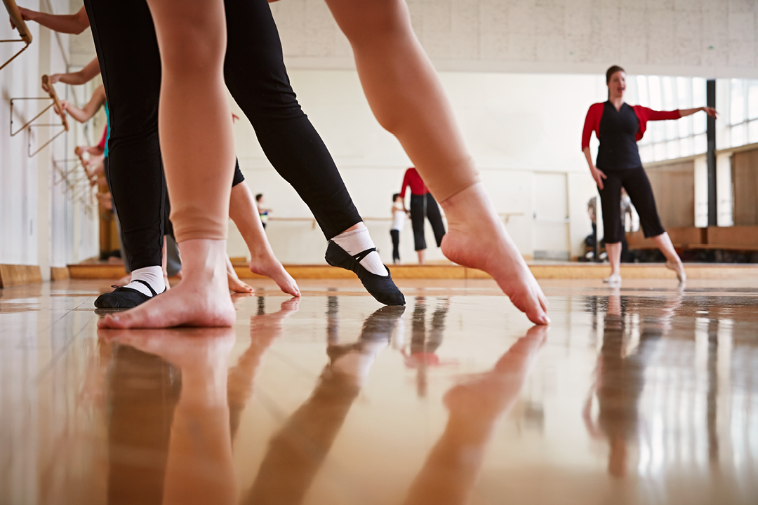 pointed feet in a ballet class