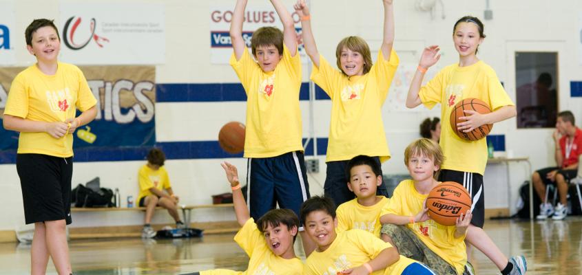 Group of young kids in basketball court