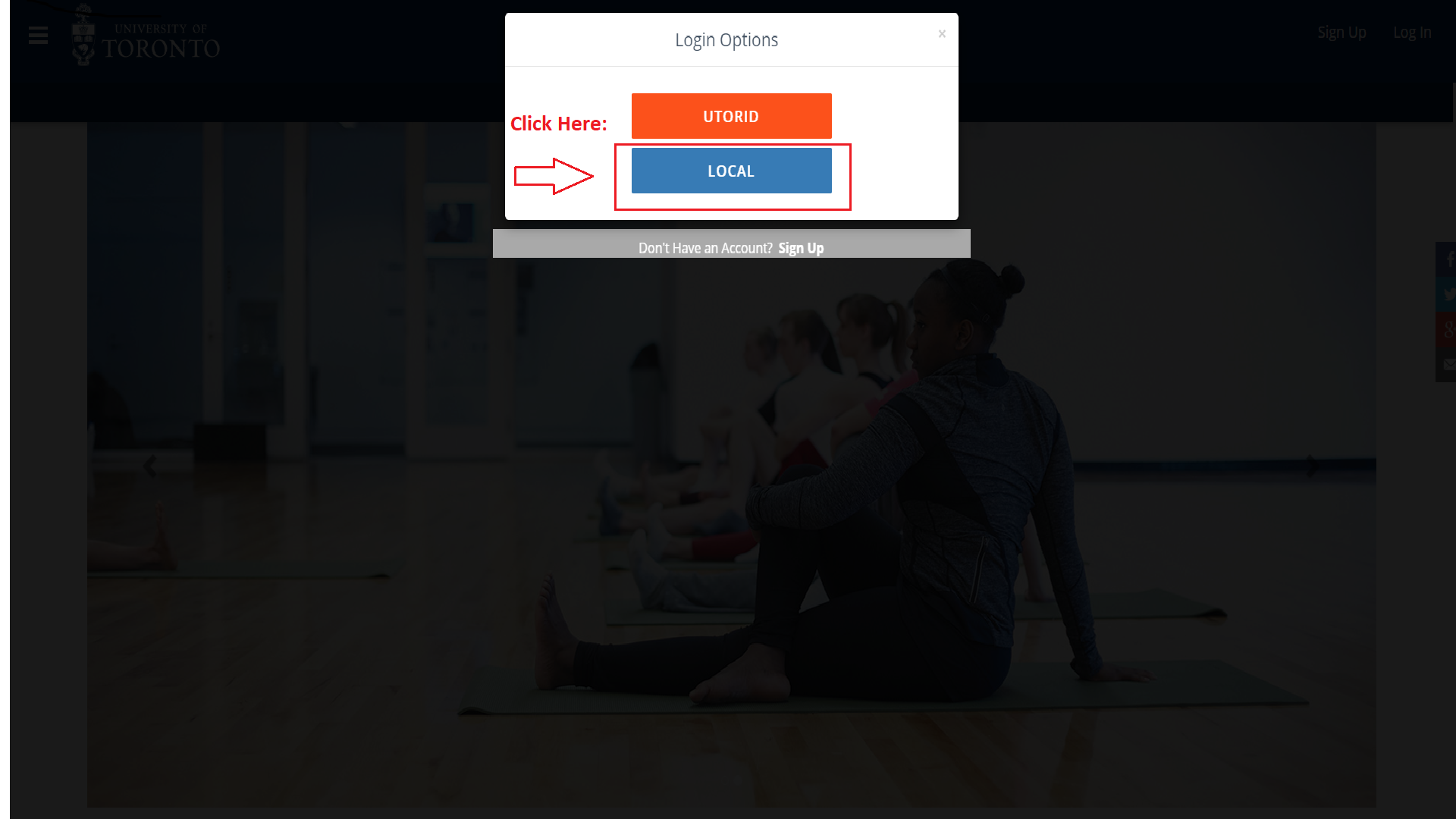 Click the local option on 'Log In'