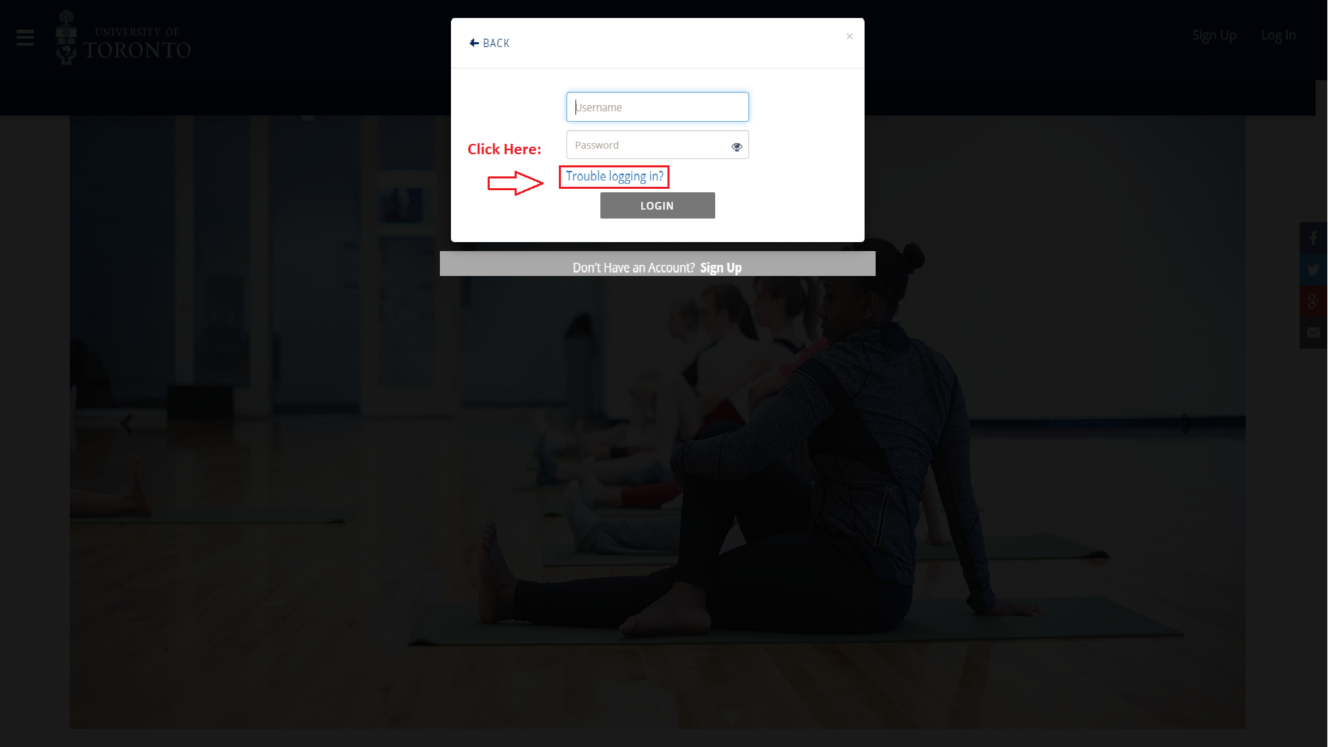 Click the trouble logging in option