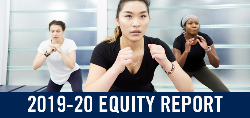 three racialized women with overlaid text: 2019-20 equity report