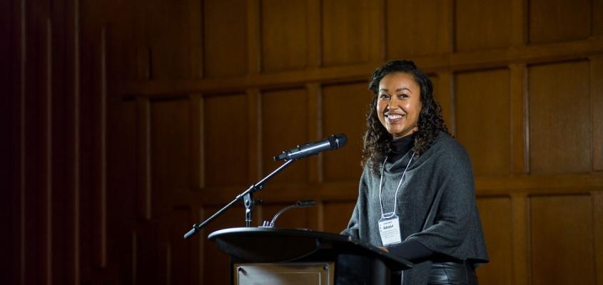 Fourth year KPE student Leah Adaniel speaks at the KPE Reception for Scholars