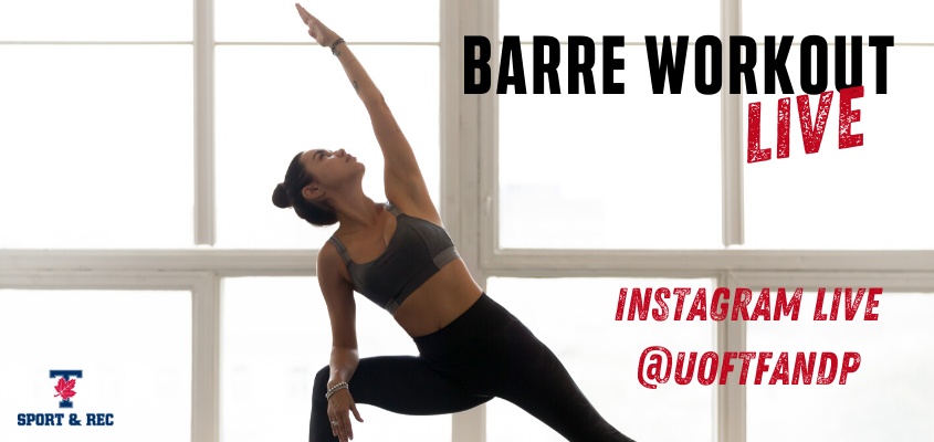 photo of woman stretching with 'Barre Workout Live' text overlaid