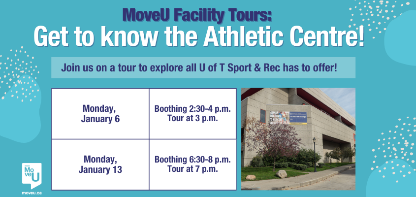 Athletic Centre tours schedule, detailed in text below.