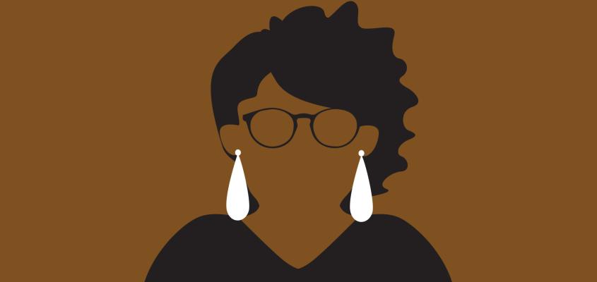 illustration of faceless woman wearing glasses with large earrings