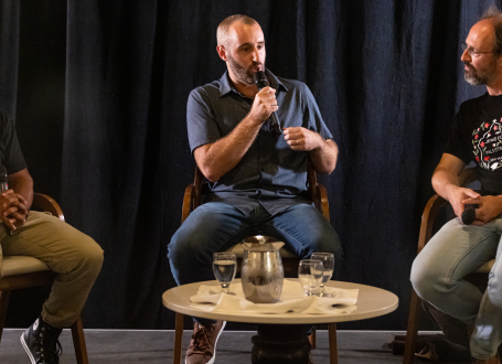 Morgan Campbell, Daniel Sailofsky and Nathan Kalman-Lamb on stage at the Hart House Black Futures panel